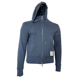 Felpa con zip in jersey a righe con logo applicato Thom Browne in cotone blu Blu Blu chiaro