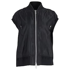 Sacai- Sacai Zipped Short Sleeve Vest in Black Nylon-Black