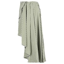 Autre Marque- Caroline Constas Adelle Gingham Midi Asymmetric Skirt in Green Cotton-Green