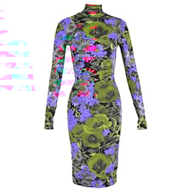 Dolce & Gabbana-Dolce & Gabbana Floral Print Turtleneck Bodycon Dress in Multicolor Polyamide-Multiple colors