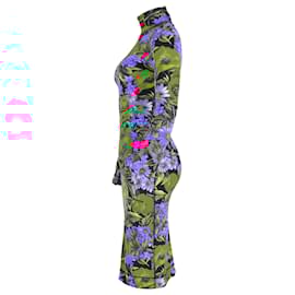 Dolce & Gabbana-Dolce & Gabbana Floral Print Turtleneck Bodycon Dress in Multicolor Polyamide-Multiple colors