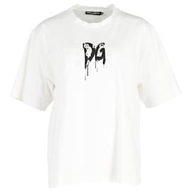 Dolce & Gabbana-Dolce & Gabbana Dripping Logo T-Shirt in White Cotton-White