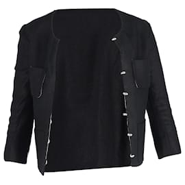 Roland Mouret-Roland Mouret 3/4 Sleeve Jacket in Black Linen-Black