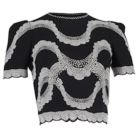 Alexander Mcqueen-Alexander Mcqueen Printed Scallop Crop Top in  Black Viscose-Black