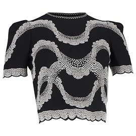 Top corto estampado en viscosa negra con borde de concha Alexander Mcqueen Negro