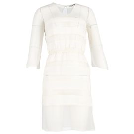 Dior Chiffon Pailletten Cocktail Mini Kleid aus weißer Seide Weiß Roh