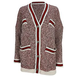 Cardigan en tricot à boutons sur le devant Maje en mélange de coton rouge et blanc Rouge