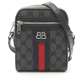 Balenciaga-Balenciaga x Gucci Hacker Canvas Leather Shoulder Bag-Black