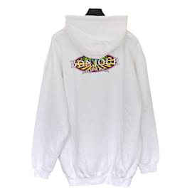 Balenciaga-Balenciaga Cotton Pullover Print Hoodie-White