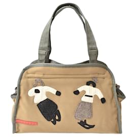 Prada-Prada Canvas/Nylon Handbag Mini Boston Bag-Brown