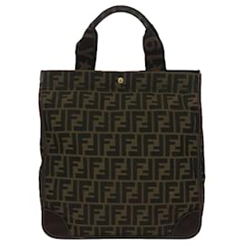 Fendi-FENDI Zucca Canvas Hand Bag Brown Black Gold Auth ar12836-Brown,Black,Golden