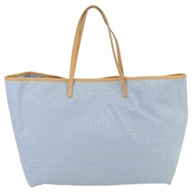 Fendi-FENDI Zucchino Canvas Tote Bag Blue Silver Auth 99135-Silvery,Blue