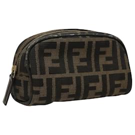 Fendi-FENDI Zucca Canvas Pouch Brown Black Auth fm4029-Brown,Black