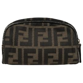 Fendi-FENDI Zucca Canvas Pouch Brown Black Auth fm4029-Brown,Black
