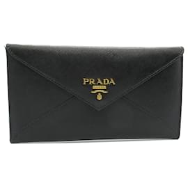 Prada-Prada Saffiano Leather Zip Long Wallet 1MF175-Black