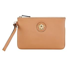 Versace-Versace Medusa Logo Leather Clutch Bag-Brown
