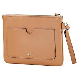 Versace-Versace Medusa Logo Leather Clutch Bag-Brown
