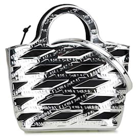 Balenciaga-Balenciaga Neo Basket Patent Leather Handbag-Silvery