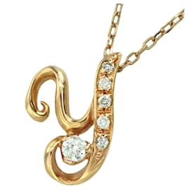 Autre Marque-K18YG Diamond Alphabet Y Necklace-Golden