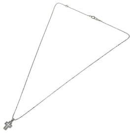Autre Marque-K18WG Diamond Cross Necklace-White