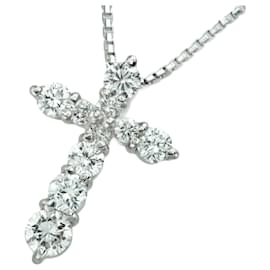 Autre Marque-Platinum Pt900 Diamond Cross Necklace-Silvery