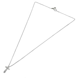 Autre Marque-Platinum Pt900 Diamond Cross Necklace-Silvery