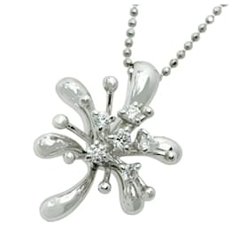 Autre Marque-Platinum Flower Necklace with Diamonds-Silvery