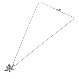 Autre Marque-Platinum Flower Necklace with Diamonds-Silvery