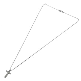 Autre Marque-Jewelry Maki K18WG Diamond Cross Necklace-White