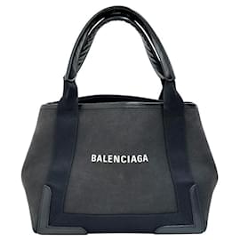 Balenciaga-Balenciaga Navy Cabas S Tote Bag Cotton Canvas/Calf-Black