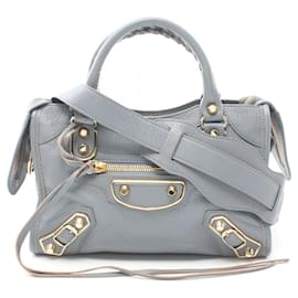 Balenciaga-Balenciaga Classic Metallic Edge Mini City Leather Handbag-Blue