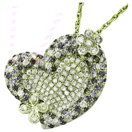 Autre Marque-K18YG Heart Necklace Sapphire Ruby Diamond-Golden