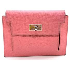 Hermès-Hermes Kelly Pocket Compact Wallet Pink Leather-Pink