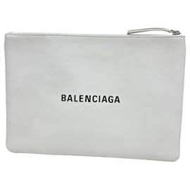 Balenciaga-Balenciaga Leather Clutch Bag White-White