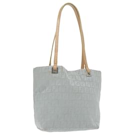 Fendi-FENDI Zucchino Canvas Tote Bag Light Blue Silver Auth 98887-Silvery,Light blue