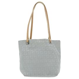 Fendi-FENDI Zucchino Canvas Tote Bag Light Blue Silver Auth 98887-Silvery,Light blue