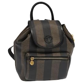 Fendi-FENDI Pecan Canvas Backpack Brown Black gold Auth ep6437-Brown,Black,Golden