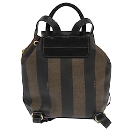 Fendi-FENDI Pecan Canvas Backpack Brown Black gold Auth ep6437-Brown,Black,Golden