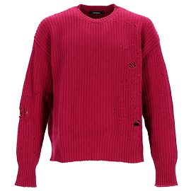 Distressed Rundhals-Pullover aus roter Wolle von Dsquared2 Rot
