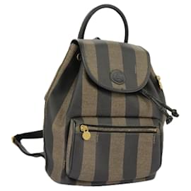 Fendi-FENDI Pecan Canvas Backpack Brown Black gold Auth ep6451-Brown,Black,Golden