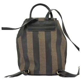 Fendi-FENDI Pecan Canvas Backpack Brown Black gold Auth ep6451-Brown,Black,Golden