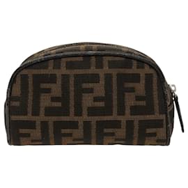Fendi-FENDI Zucca Canvas Pouch Brown Black Silver Auth fm4030-Brown,Black,Silvery