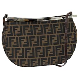 Fendi-FENDI Zucca Canvas Shoulder Bag Brown Black Auth 98351-Brown,Black