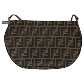 Fendi-FENDI Zucca Canvas Shoulder Bag Brown Black Auth 98351-Brown,Black