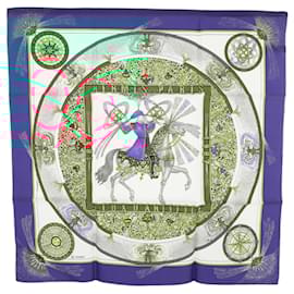 Hermès-HERMES Carre 40 Scarf ""FEUX D ARTIFICE"" Silk White Blue Auth 97383-White,Blue
