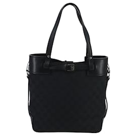 Gucci-GUCCI GG Canvas Tote Bag Black Silver 107757 Auth ki5048-Black,Silvery