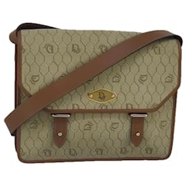 Christian Dior-Christian Dior Honeycomb Canvas Shoulder Bag Beige Brown Gold Auth 100360-Brown,Beige,Golden