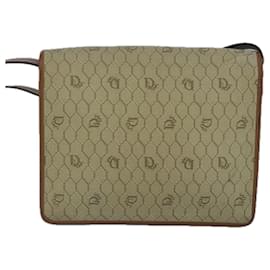 Christian Dior-Christian Dior Honeycomb Canvas Shoulder Bag Beige Brown Gold Auth 100360-Brown,Beige,Golden
