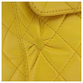 Chanel-CHANEL Matelasse Hand Bag Lamb Skin Yellow CC Auth 98431-Yellow