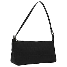 Fendi-FENDI Zucchino Canvas Accessory Pouch Black Auth 100099-Black